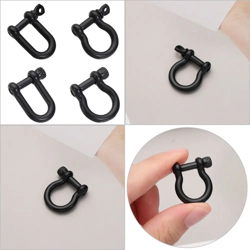 Stainless Steel Screw Joint Connector Shackle Fob D Bow Staples Solid Carabiner Keychain Hook Key Ring