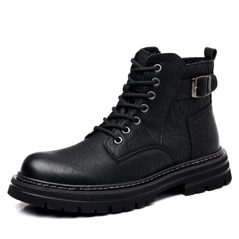 Autumn Winter Leather Platform Boots for Men Fashion Soft-soled Warm Casual Men Work Shoes New Designer Lace Ankle Boots Male