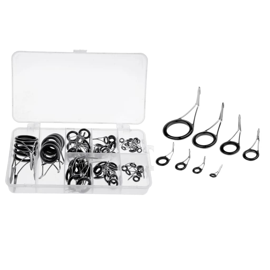 70 Piece Fishing Rod Guides Rod Repair Kit Building DIY Rod Tip Dark Rings
