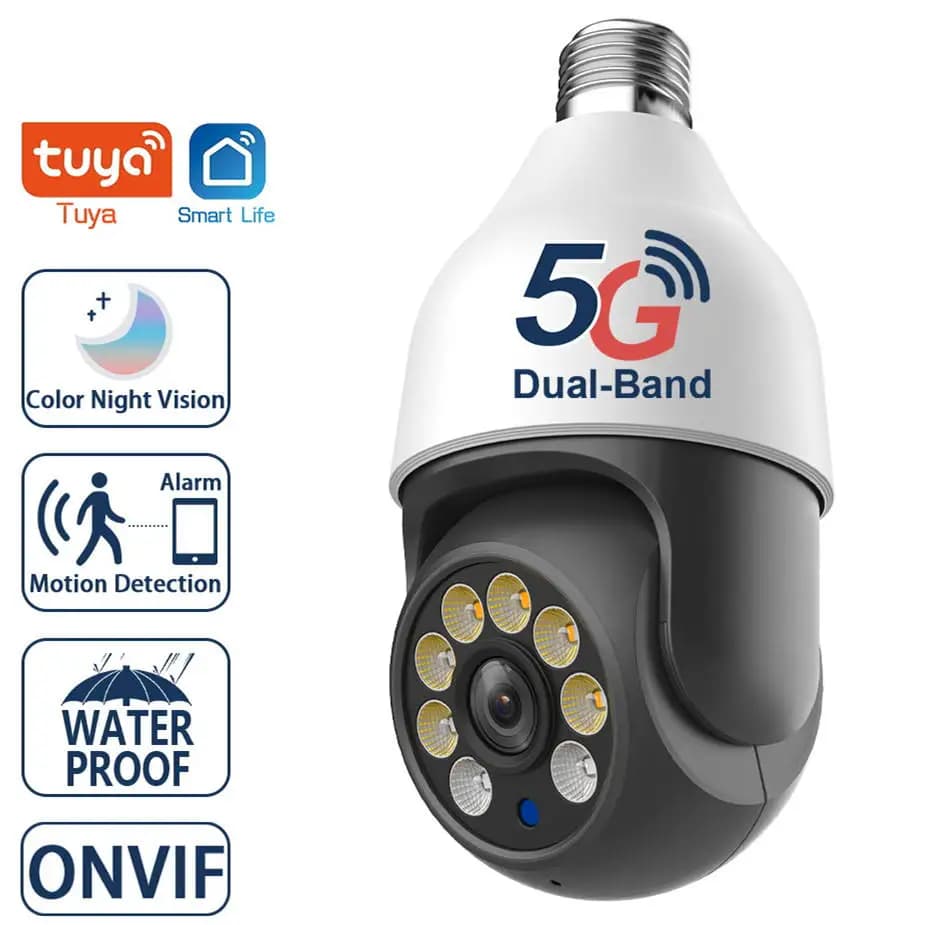 Tuya 4MP 5G Dual-Band WiFi E27 Light Bulb Waterproof Color Night Vision Wireless Surveillance Security PTZ Camera