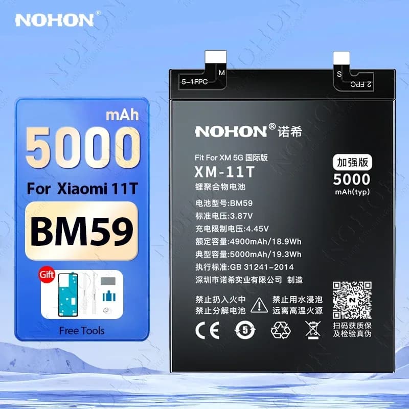NOHON Battery for Xiaomi Mi 11T 12T 13T Pro 10T 9T 14 13 Ultra 12 11 Lite 10 9 9SE CC9 BM59 BM3L BM4X BM58 BM53 Bateria
