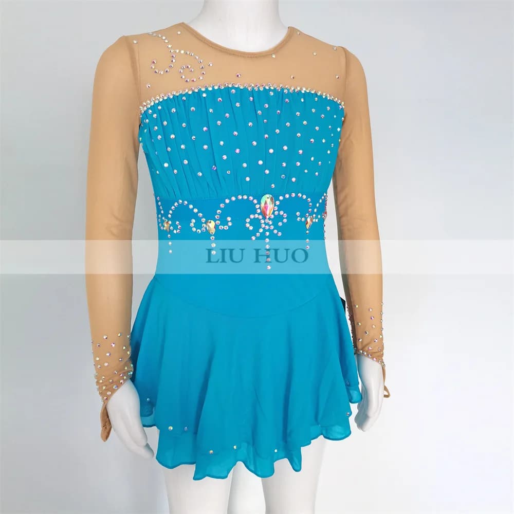 LIUHUO Ice Figure Skating Dress Women Aldult Girl Customize Costume Performance Competition Dance Teens Blue Roller Children Kid