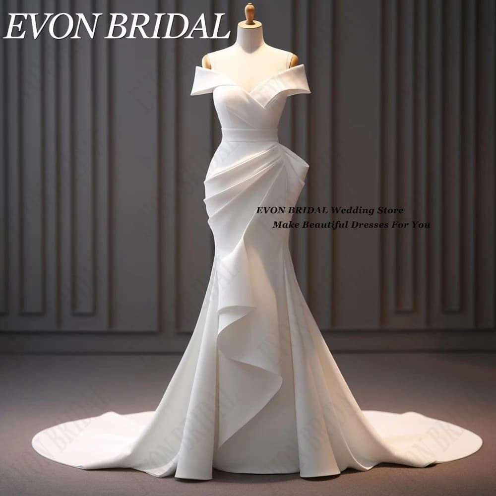 EVON BRIDAL Korean Women Wedding Dresses Simple Ivory Mermaid 스냅 웨딩드레스 2024 Off Shoulder Pleat Bridal Party Gowns Lace Up