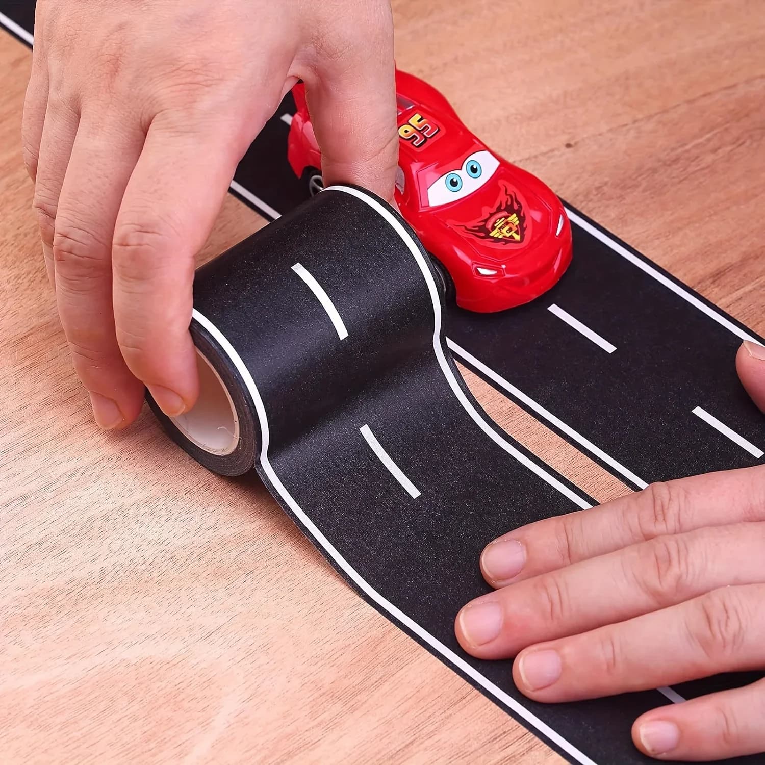 Cartoon style reusable road stickers, black polyurethane road tape, suitable for party racing decoration