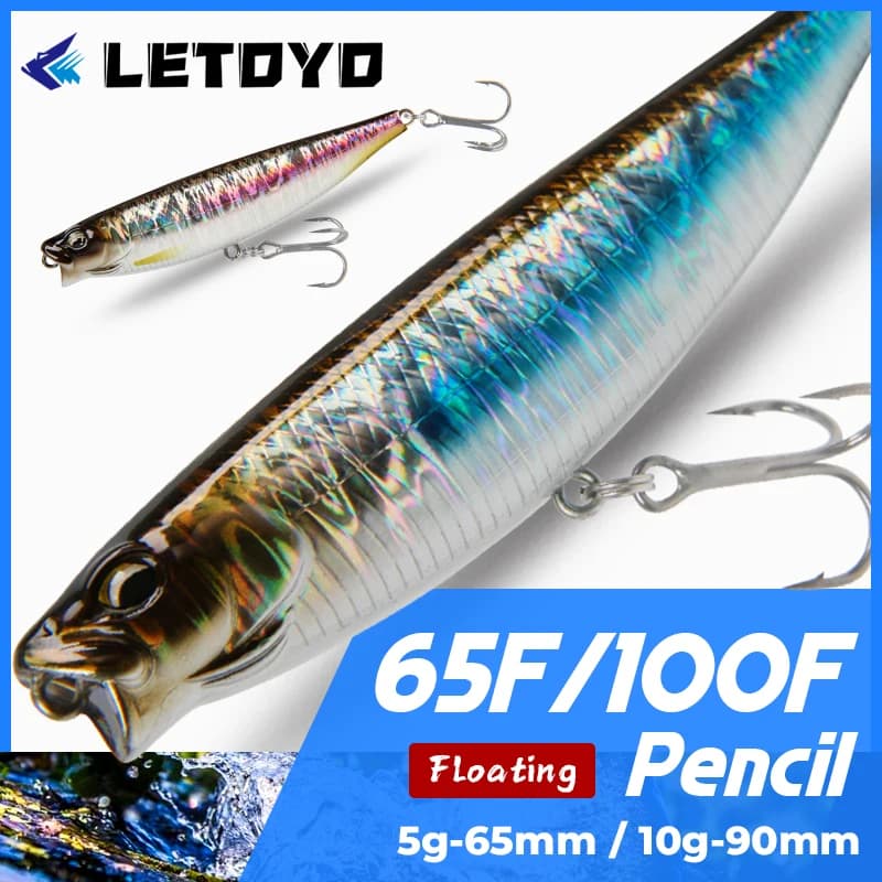 LETOYO 65mm 5g/90mm 10g Surface Pencil Fishing Lure Topwater Walk The Dogs Hard Baits Floating Stickbait For Bass Pike Fishing
