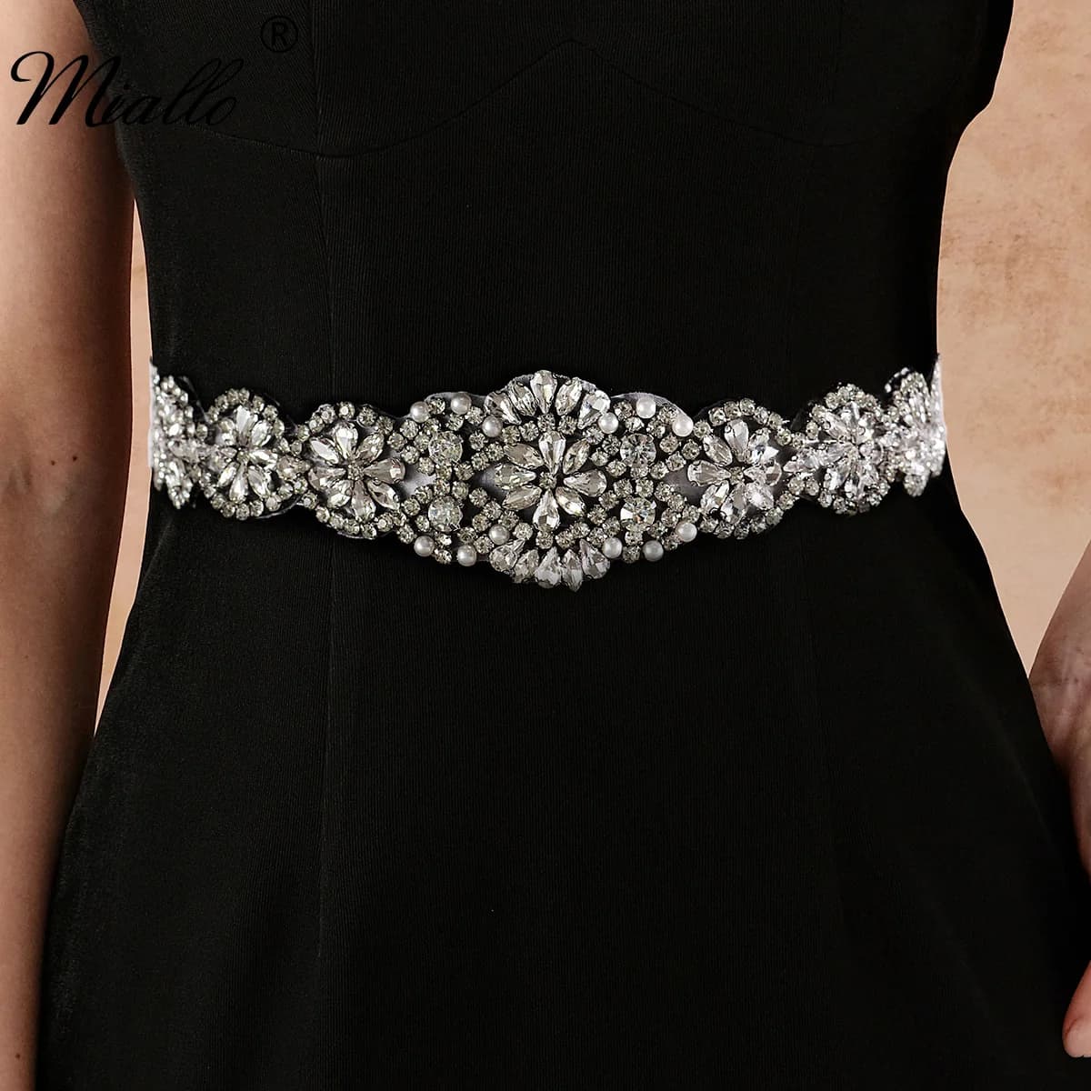 Miallo Bridal Wedding Belt Elegant Organza Handmade Rhinestone Waist Chain for Women Europe and United Party Dress Accessories