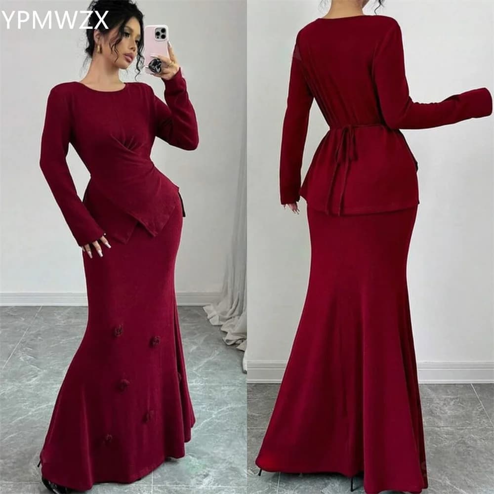 Customized Prom Gown Formal Evening Dress Women YPMWZX Scoop Neckline Mermaid Floor Length Skirts Draped 3D Flower Bespoke Occas