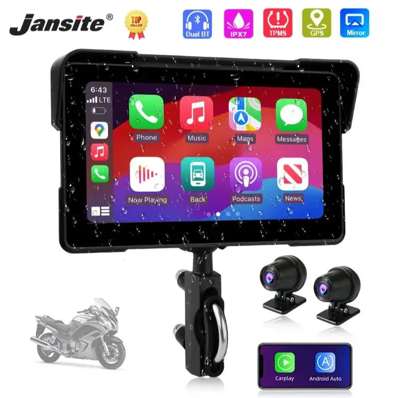 7 inch 2K HD Motorcycle DVR Navigation GPS Wireless CarPlay Android Auto Screen for motorcycle Portable Moto Monitor