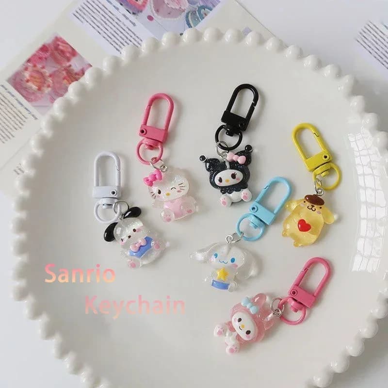 Hot Cartoon Hello Kitty Transparent Fine Flash Keychain Kuromi Mymelody Bag Pendant Anime Character Pendant Cute Key Accessories