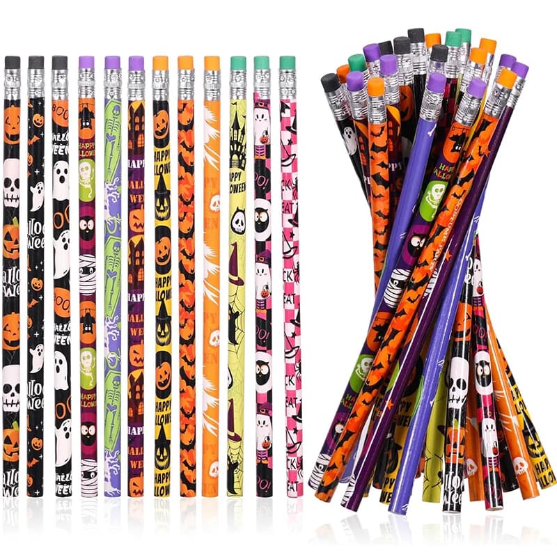 24Pcs Halloween Wooden Pencils Kids Halloween Party Favors Trick or Treat Gifts Pumpkin Ghost Writing Pencil Birthday Stationery