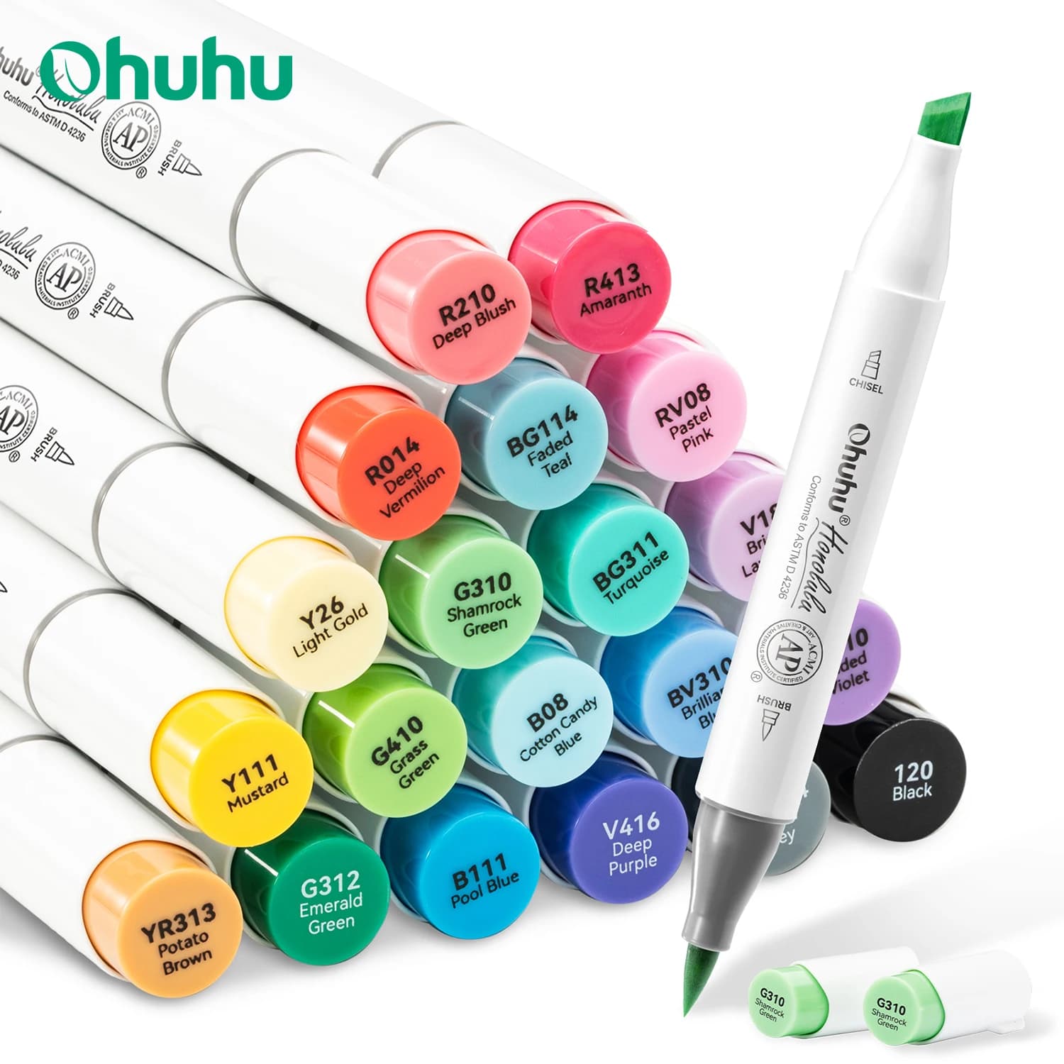 Ohuhu Honolulu 24 Colors Marker Pen Set Alcohol Art Markers Refillable Dual Tips Sketching Drawing Manga School Art Supplies