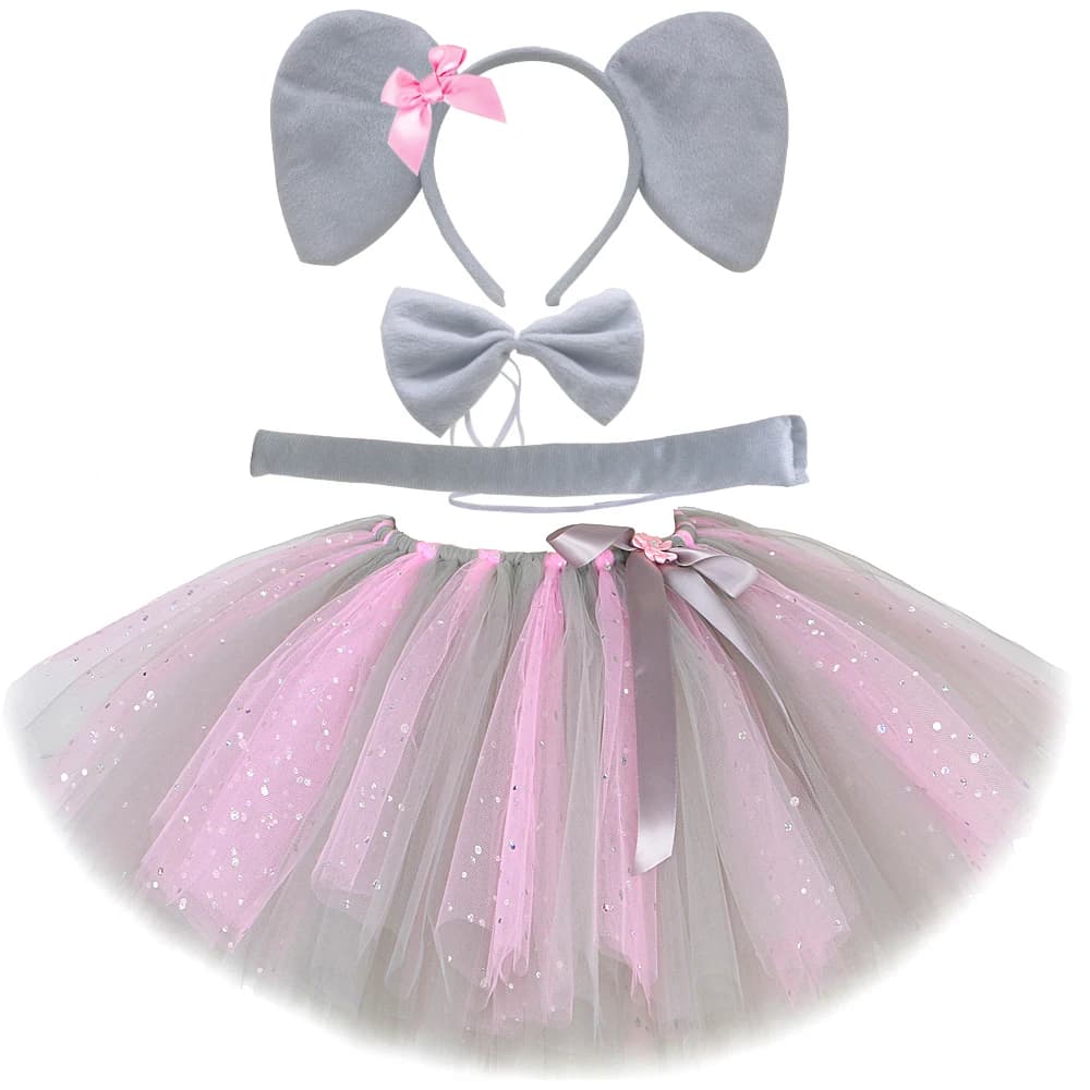 Sparkly Pink Gray Mouse Elephant Tutu Skirt for Baby Girls Christmas Halloween Costume Kids Toddler Animal Birthday Party Outfit