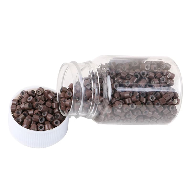 1000 Pieces Silicone Lined Micro Ring 4.0x2.0x3.0mm Brown Microlinks Beads For Invisible Weft Extensions