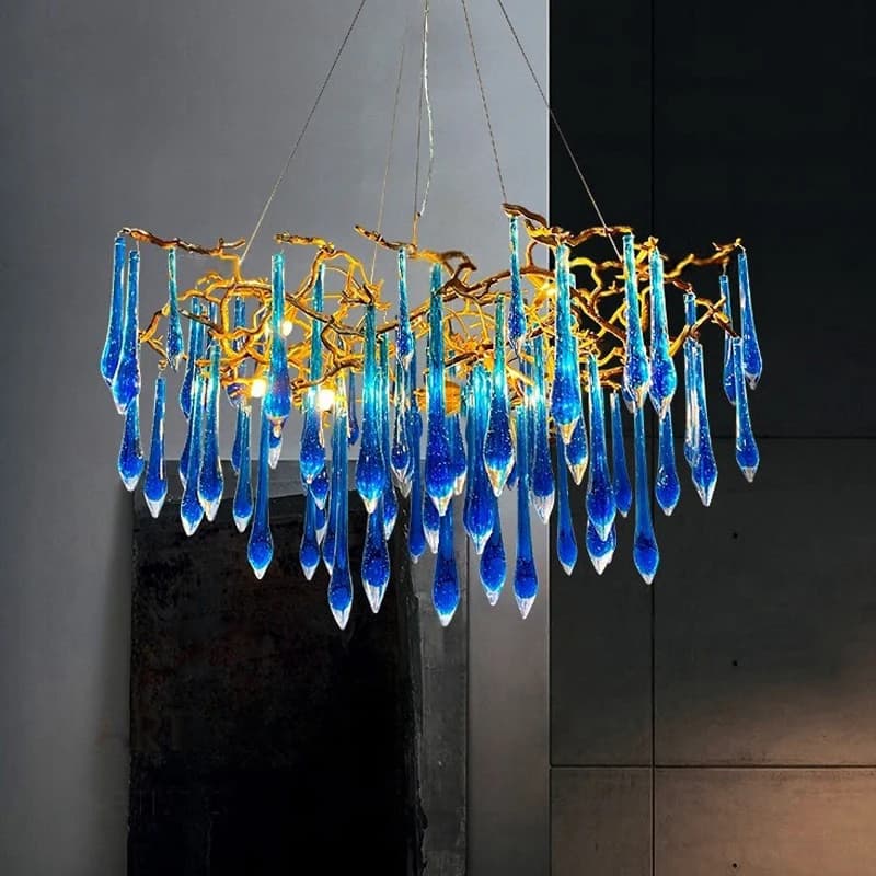 Luxury Classic Blue Crystal LED Hanging Lamp Lustre Chandelier Lighting Fixture For Living Room Kitchen Room Decoration Lighting