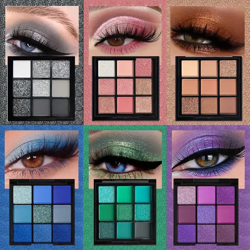 Nine Grid Eyeshadow Palette - Pearl,Matte,Glitter,Frosted,Multicolor Options,Lasting Festival Stage 9 Color Eyeshadow Cosmetics