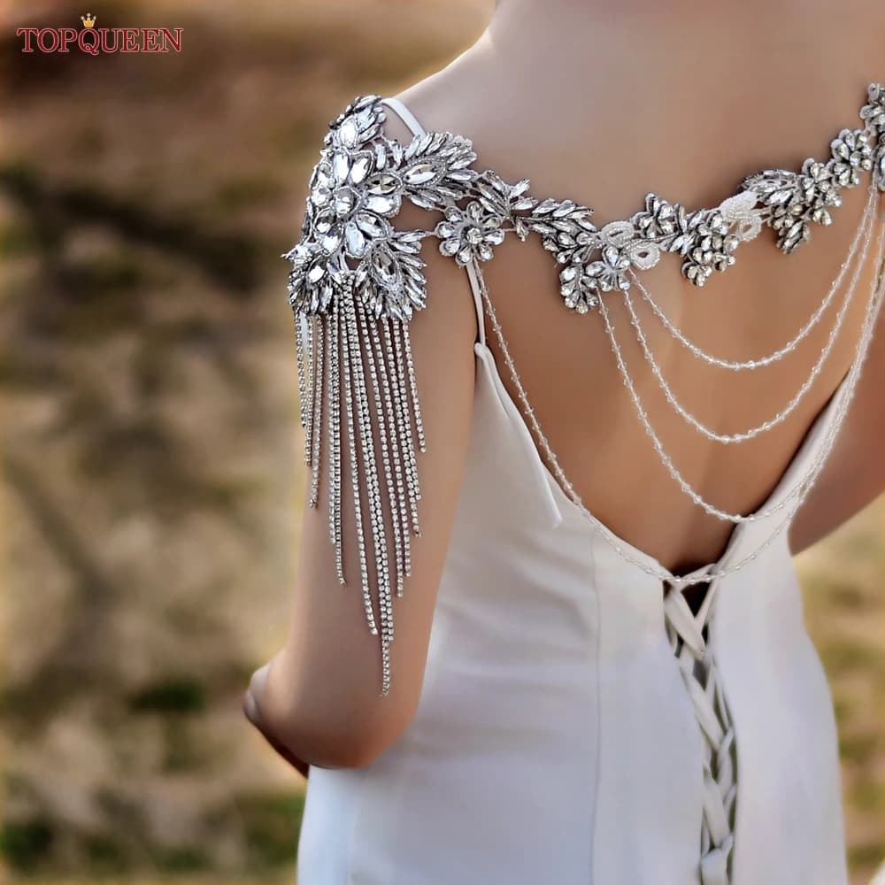 TOPQUEEN Wedding Dress Shoulder Chain Handmade Beaded Banquet Shawl Jewelry Bohemian Style Bridal Necklace Accessories SG23A