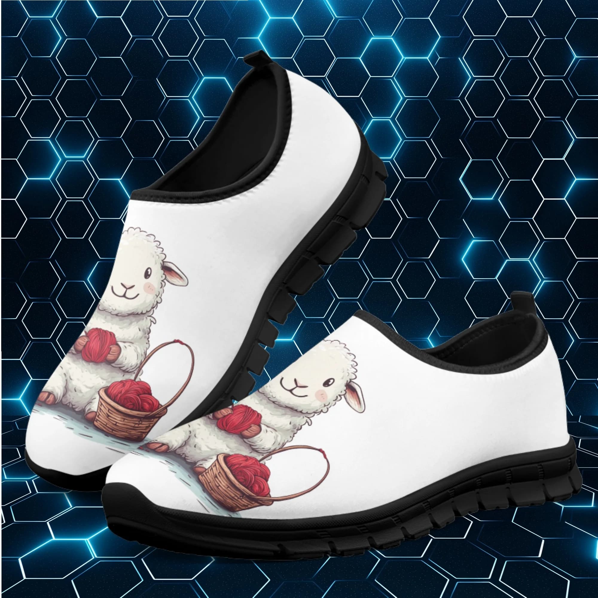 INSTANTARTS Women Slip on Shoe Cute Cartoon Little Sheep Walking Lightweight Sneakers Breath Mesh Shoes Students Flat Shoe