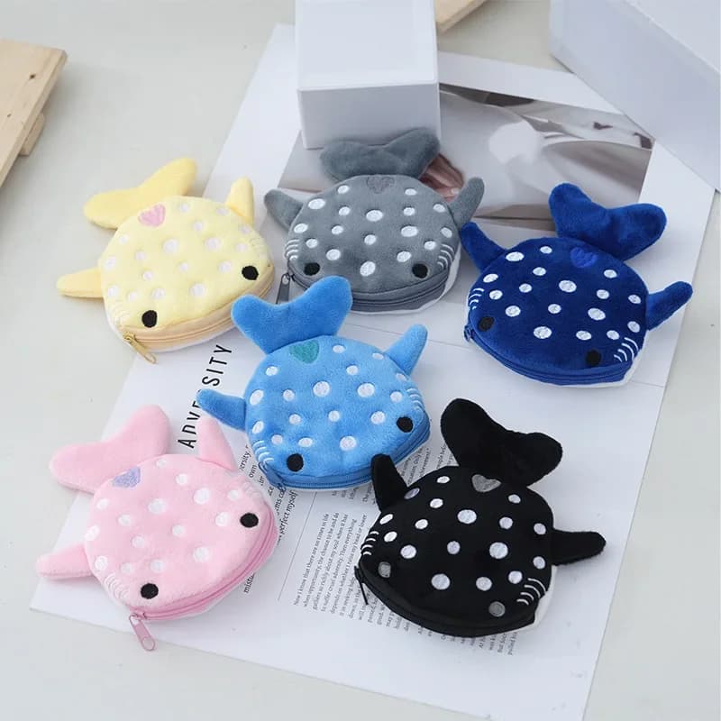 Women Shark Money Card Key Earphone Coin Purse for Small Things Organizer Pouch Zipper Cute Plush Fish Coin Wallet Bags
