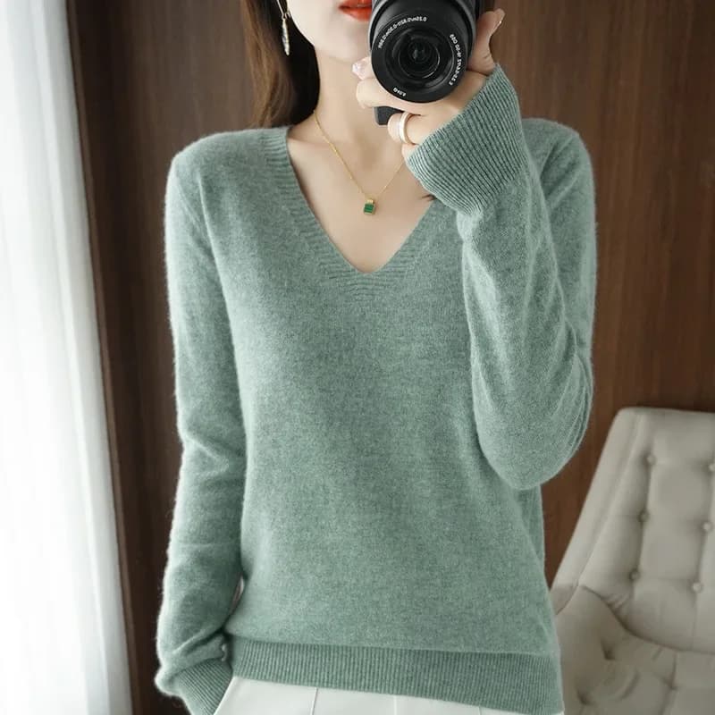 Women's Sweater 2025 Autumn Winter Knitted Pullovers V-neck Slim Fit Bottoming Shirt Solid Soft Knitwear Jumpers Basic Sweaters