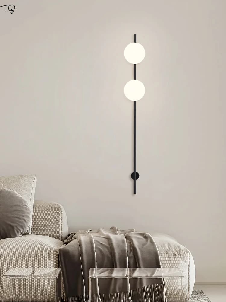 Modern Minimalist Long Pole Round Ball Wall Lamp LED E27 Black Wall Sconces Bedroom Bedside Living Room Sofas Stairs Background