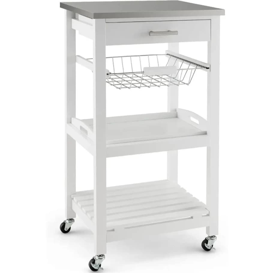 Kitchen Island Cart Rolling Kitchen Trolley with Stainless Steel Tabletop Utility Storage Cart Restaurant Hotel Serving Cart wit