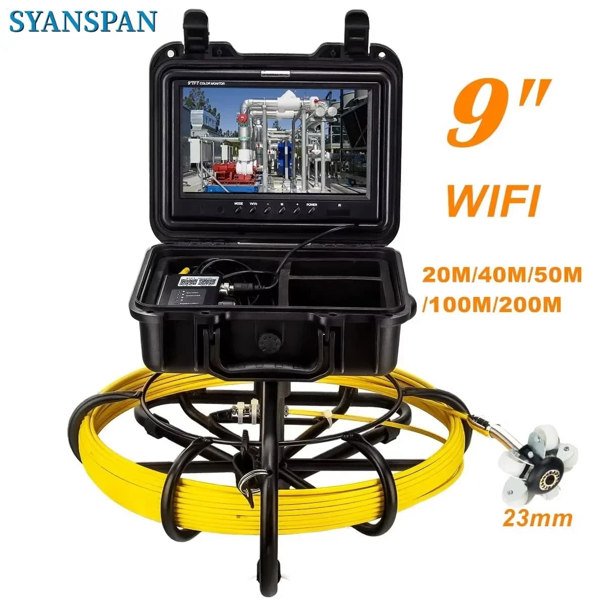 Pipe Inspection Video Camera 9 Inch Wireless WiFi , SYANSPAN 23MM Drain Sewer Pipeline Industrial Endoscope Support Android/IOS