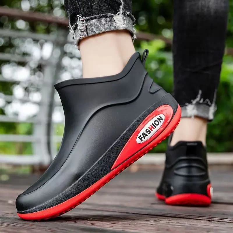 2024 Men's Ankle Rain Boots Soft Sole Non Slip Flat Sole Slip On Waterproof Kitchen Work Shoes Garden Shoes Fishing Wader