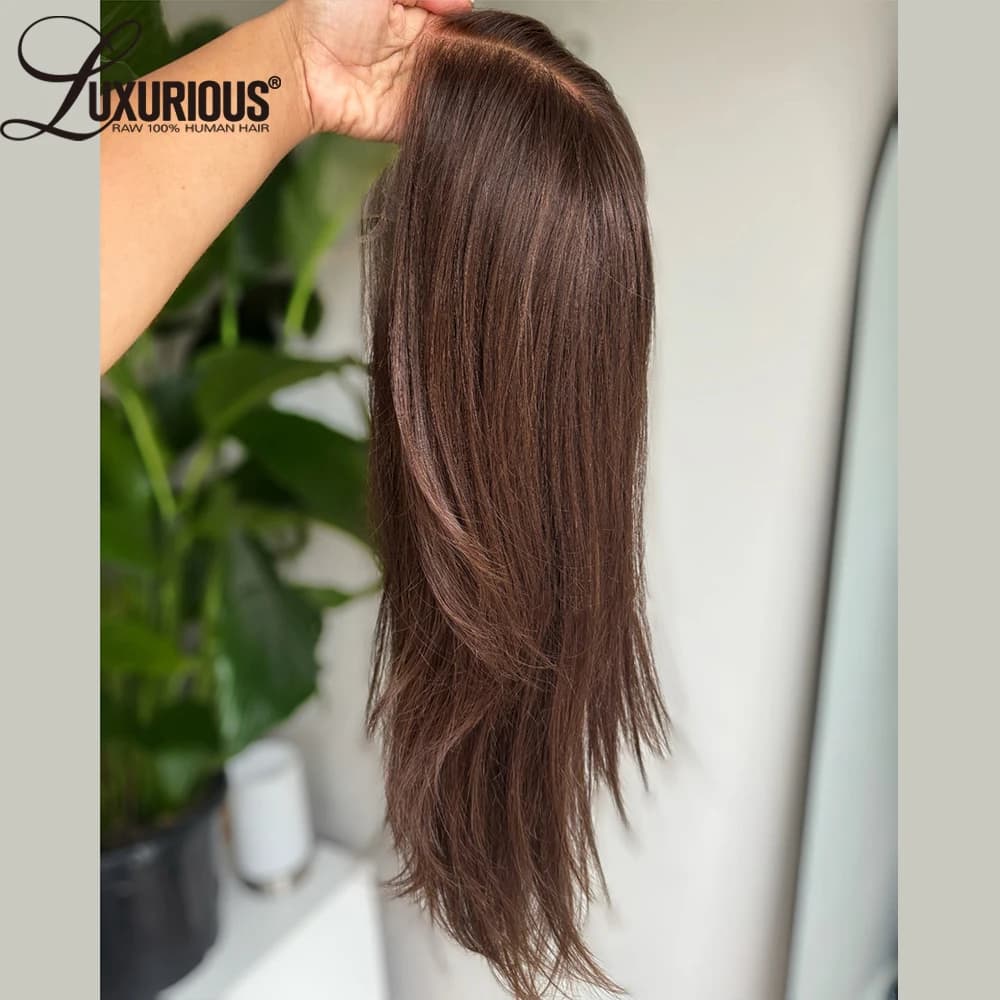 Layered Pre Cut Lace Front Wig Pre Plucked Brazilian 13x4 Lace Frontal Human Hair Wigs For Women Chestnut Brown Colored Wig 180%