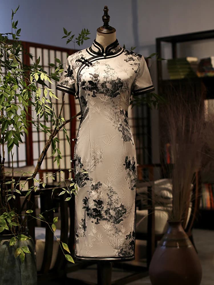 Retro Elegant Cheongsam New Year Mid-Length Chinese Style plus Size Dress High-End Xiangyun Yarn Women