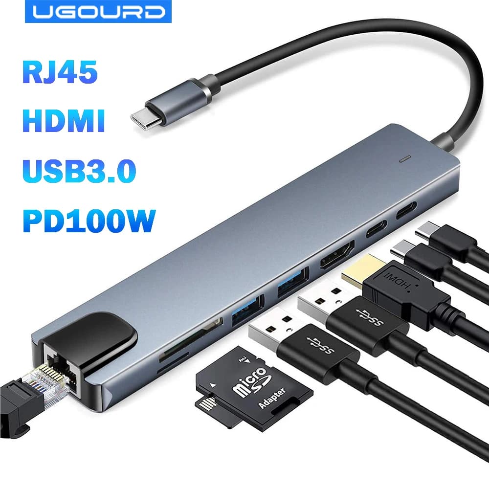 USB 3.0 Type C HUB USB C Docking Station to HDMI 4K 30HZ Multifunctional Type C to RJ45 1000Mbps Ethernet Adapter VGA Extender