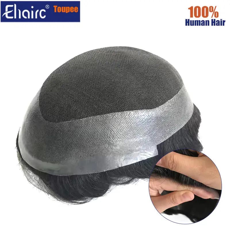 Premier Australia -Men's capillary prothesis Swiss Lace with Clear knotted Skin around Toupee Wig Men,100% Human Hair System