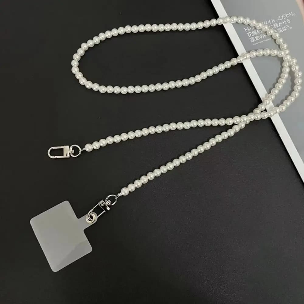 Phone Strap Anti-lost Lanyard USB Holder Mobile Accessories Crossbody Necklace Cord Chain White Pearl for All Phone Case