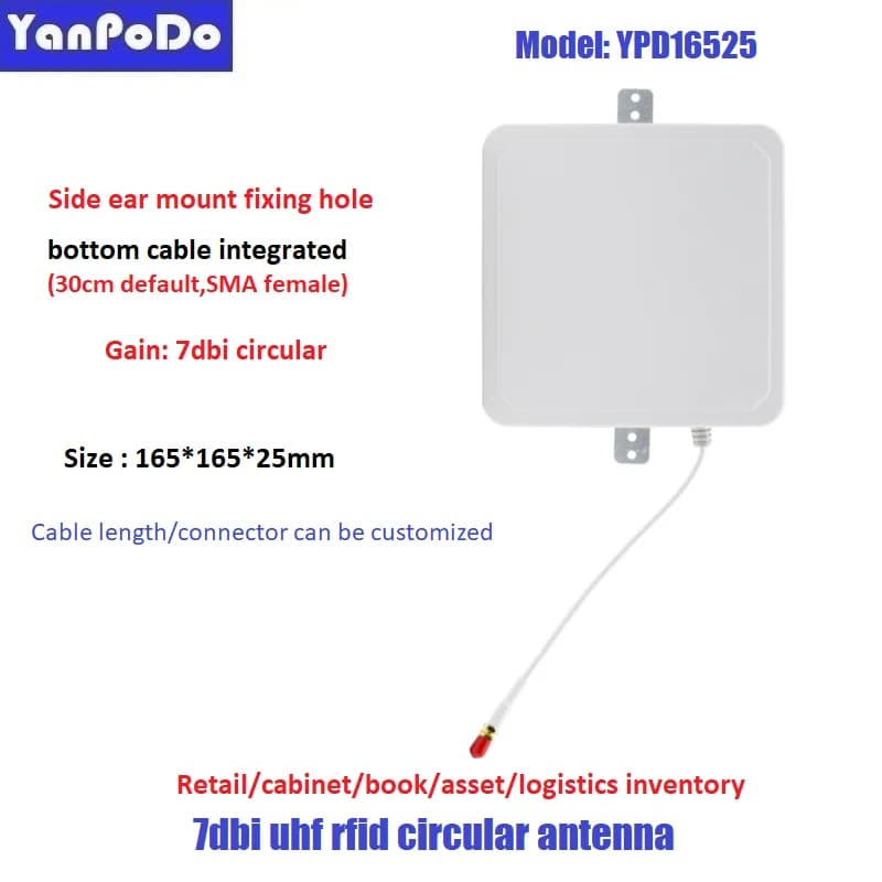 Yanpodo compact mini size 130mm 165mm circular 6dbi 7dbi long range uhf rfid antenna IP67 for forklift asset tracking inventory