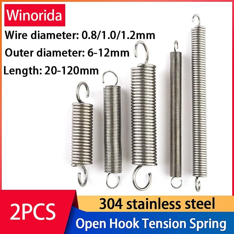 2Pcs Wire Diameter 0.8mm 1.0mm 1.2mm  Stainless Steel  Open Hook Tension Spring Hook spring Extension Spring Draught Spring