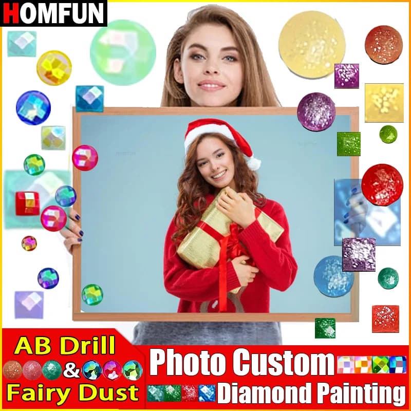 HOMFUN Fairy Dust AB Photo Custom Diamond Painting 5D DIY Picture Rhinestones Resin Drill Embroidery 3D Cross Stitch Home Decor