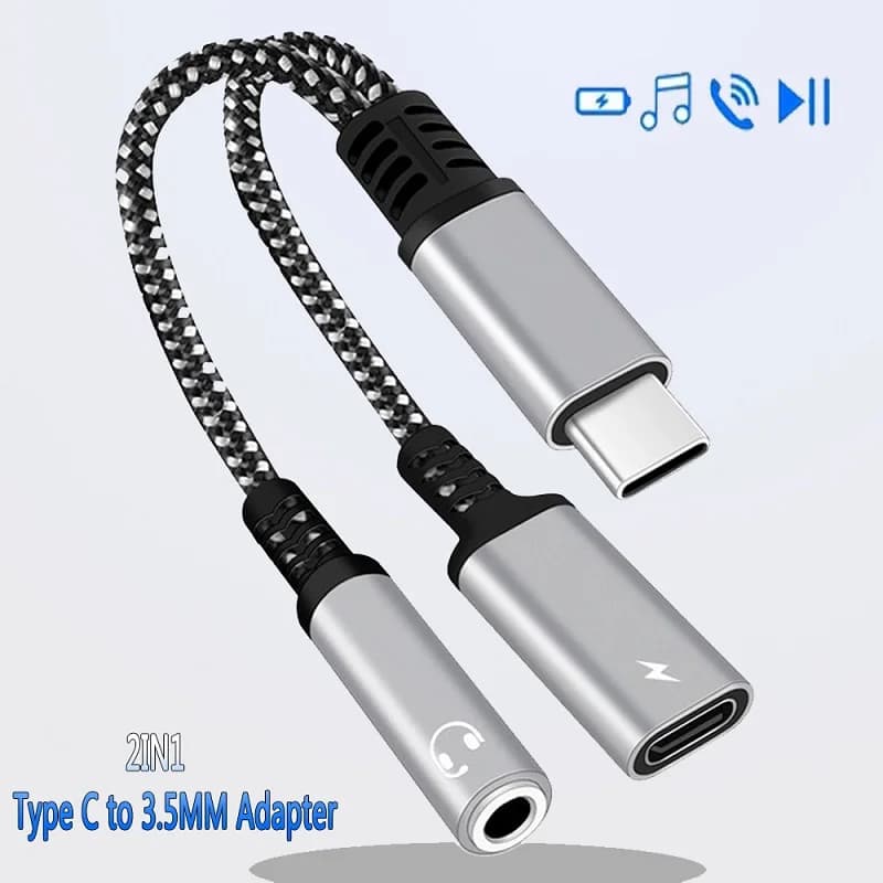 PD 60W USB Type C to 3.5mm Headphone and Charger Adapter 2-in-1 USB C to AUX Audio Jack Dongle Cable For  Fast iphone 16 Samsung