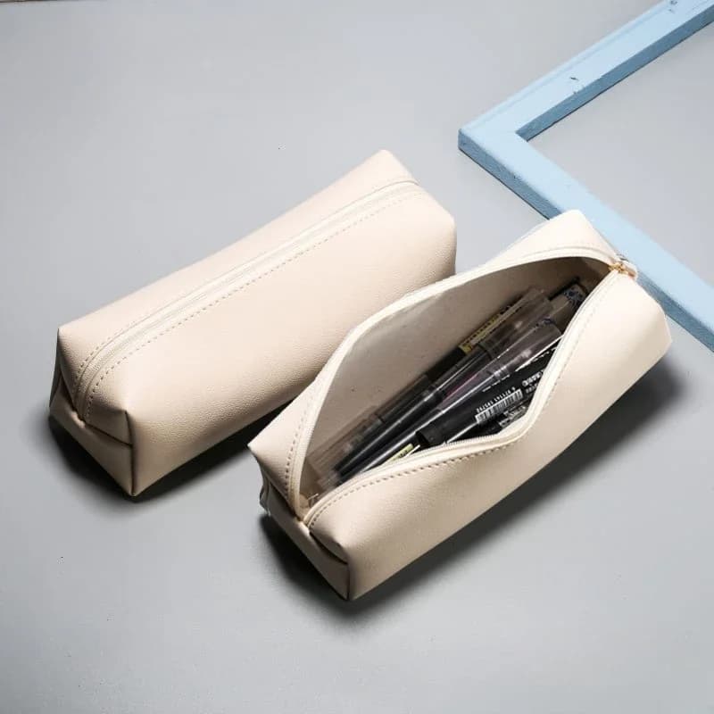 Large Capacity PU Leather Pencil Bag Stationery Holder Case Storage Box Zipper Pencil Pouch Student School Supplies