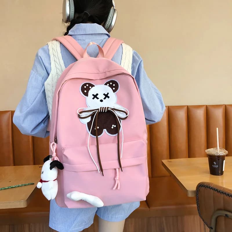 Schoolbag for Women's Korean Solid Color Fresh High School Student Backpack Campus kawaii Ins cartoon Backpack motocicleta