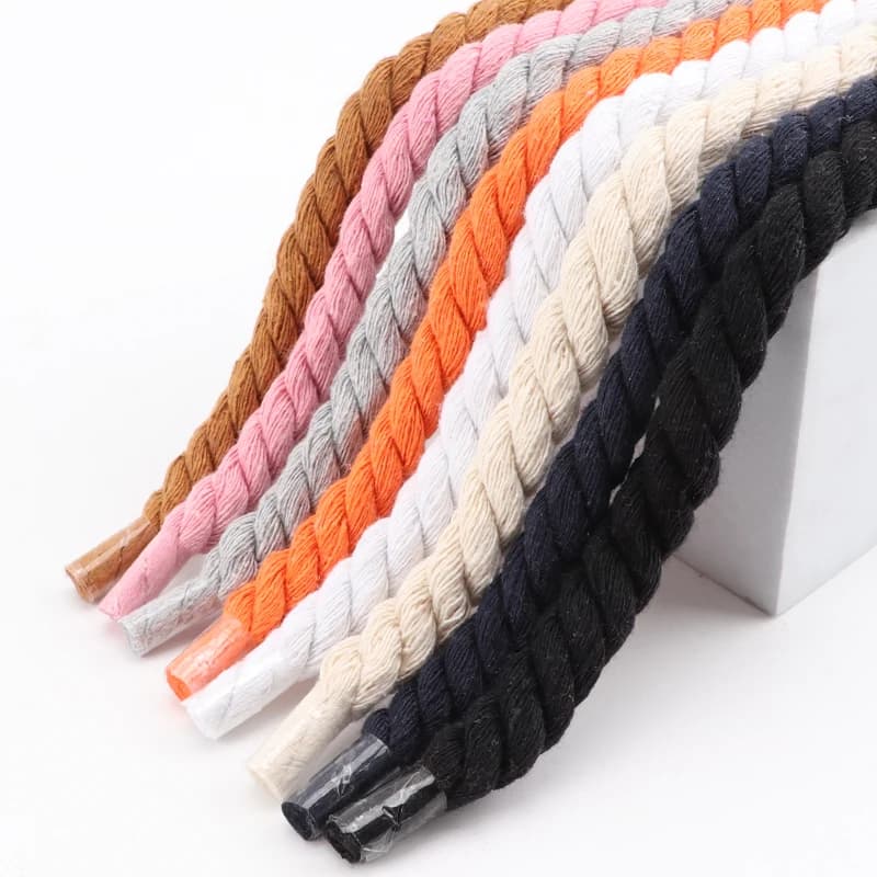 Round Shoelace 10mm Shoelace Hand-woven Universal Three-strand Cotton Rope Solid Color Bold Cotton Twist Decoration Shoe Laces