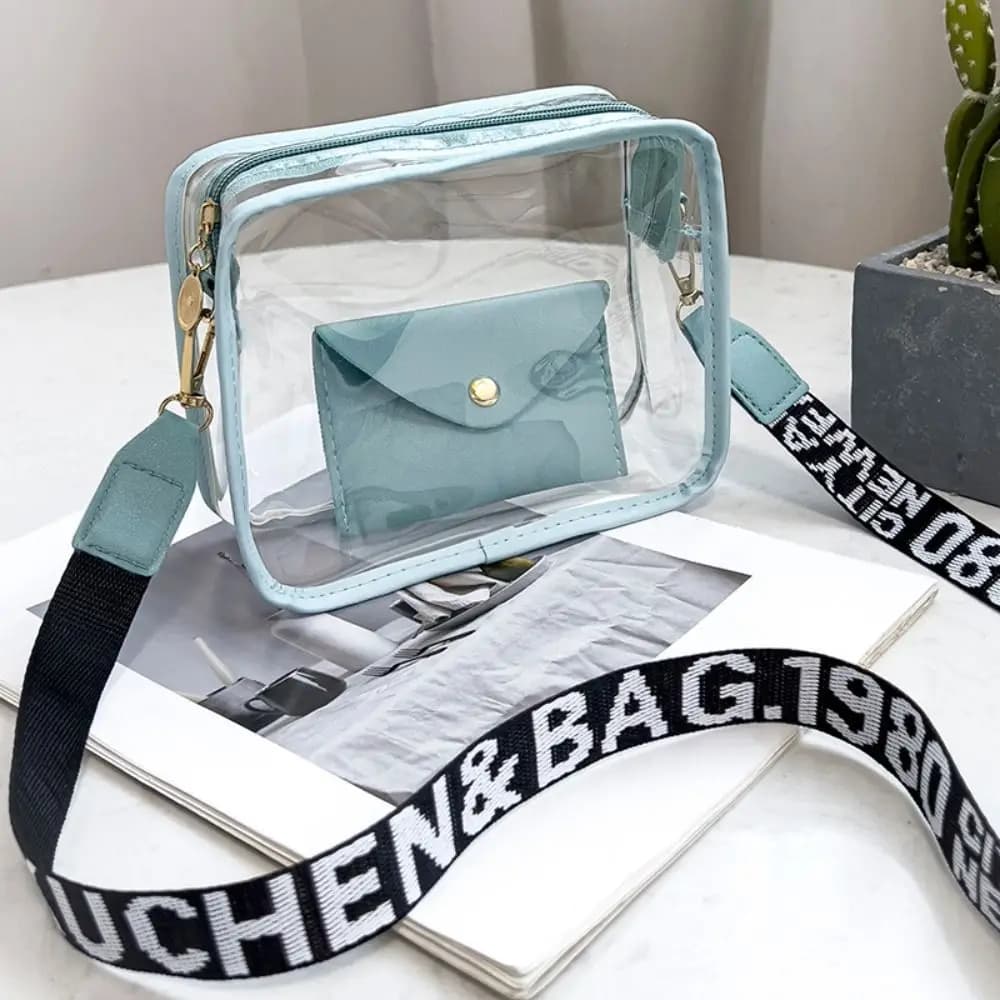 PVC Transparent Jelly Bag Small Square Bag Transparent Crossbody Bag for Women Candy Color Letter Fashion Shoulder Bag