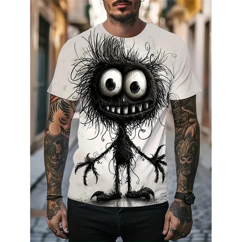 Monster Graffiti Art Graphic T-Shirt For Men Funny Animal 3D Printed Tees Summer Casual O-Neck Top Street T Shirts Short Sleeves