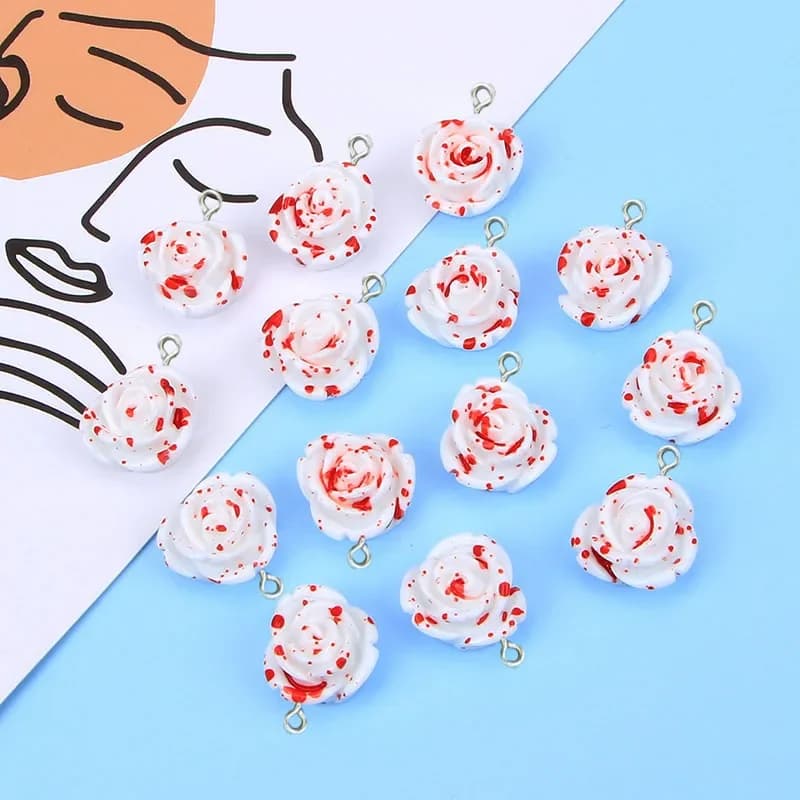 20Pcs Simulation Rose Resin Charms Pendants for Bracelets Necklace Earrings Jewelry Making Flat back Cabochon