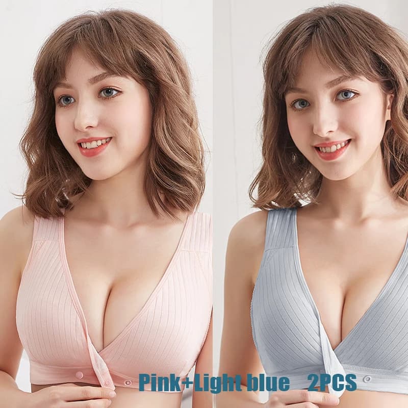 2PCS Women's Summer Cotton Thin Clustering Non-sagging Front-buckle Bra Comfortable Traceless Vest-style Women's Underwear