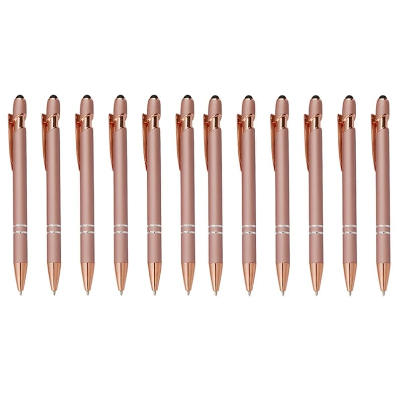 12 Pieces Rose Gold Ballpoint Pen With Stylus Tip 1.0 Mm Black Ink Smooth Writing Pens Metal Stylus Pens For Touch Screens
