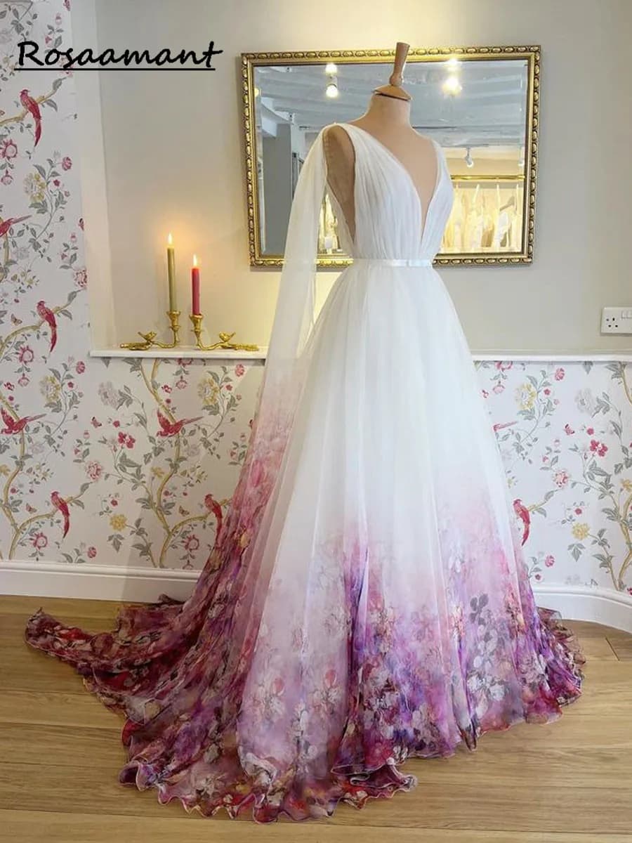 2025 Print Flower Wedding Dresses With Wraps Sweetheart Bridal Gowns For Bride Robe De Mariée Beach Sweep Train For Women