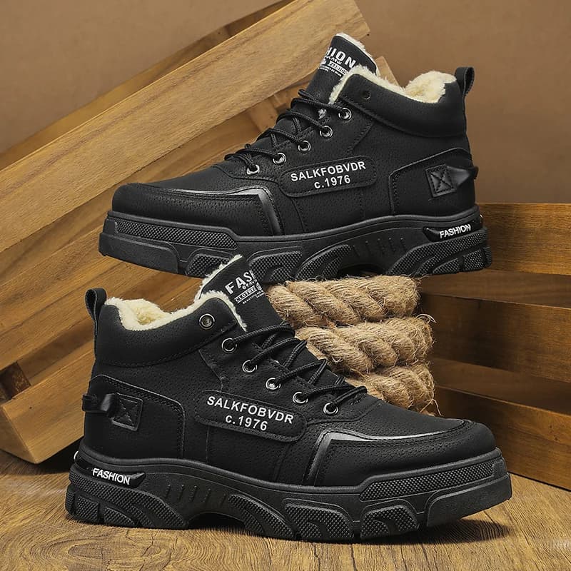 Men's Shoes Winter Plush Cotton Shoes Men Trendy Versatile High Top Platform Workwear Shoes Wear-resistant Casual Short Boots