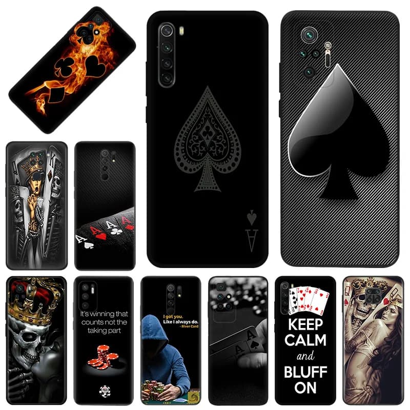 Phone Case for Redmi A2 A1 K60 K50 K40 9T 9C 9A 9I Note 9 9S 8T 8 7 Xiaomi CC9Pro Poker ACE Skull Soft Black Anti-Drop Cover