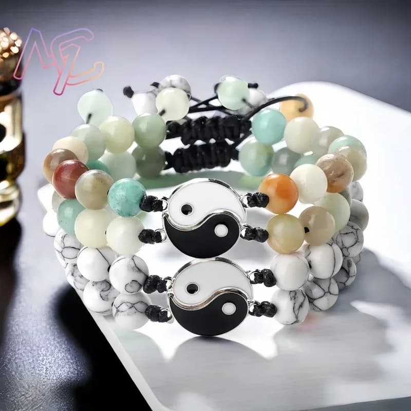 2Pcs/set Tai Chi Couple Bracelet Natural Real Jade Stone Agate Gemstone 6MM Beads Adjustable Lover Bangle Fashion Jewelry Gifts