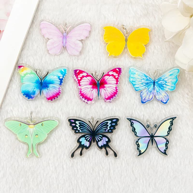 8 Pcs Cute Butterfly Charms Acrylic Gradient Colorful Moth Jewlery Findings For Earring Necklace Diy