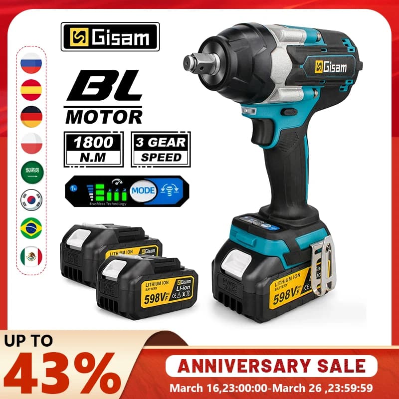 1800N.M Torque Brushless Electric Impact Wrench 1/2 inch Lithium-Ion Battery Cordless Wrench Power Tools For Makita 18V Battery